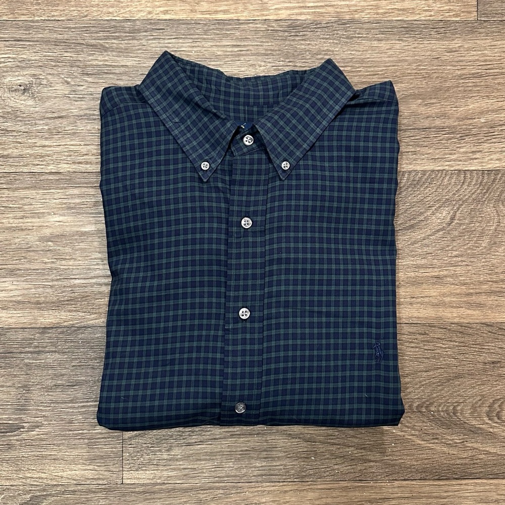 Ralph Lauren Shirt Men’s 2XLT Button Down Green/Blue Plaid